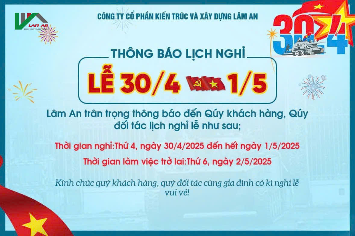 THÔNG BÁO LỊCH NGHỈ LỄ 30/4-1/5